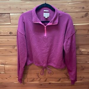 American Eagle Women's Purple/Pink Quarter-Zip Fleece Crop Top Size M